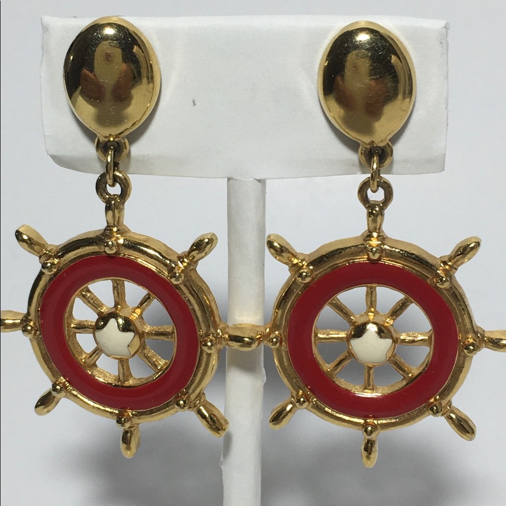 Red Ship wheel earrings